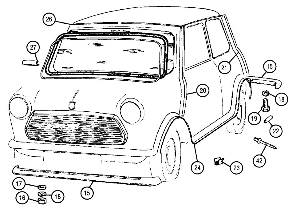 Bumpers, Moldings Fittings